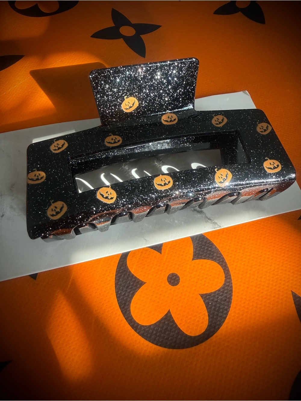 Target Black Glitter Pumpkin Hair Claw Clip